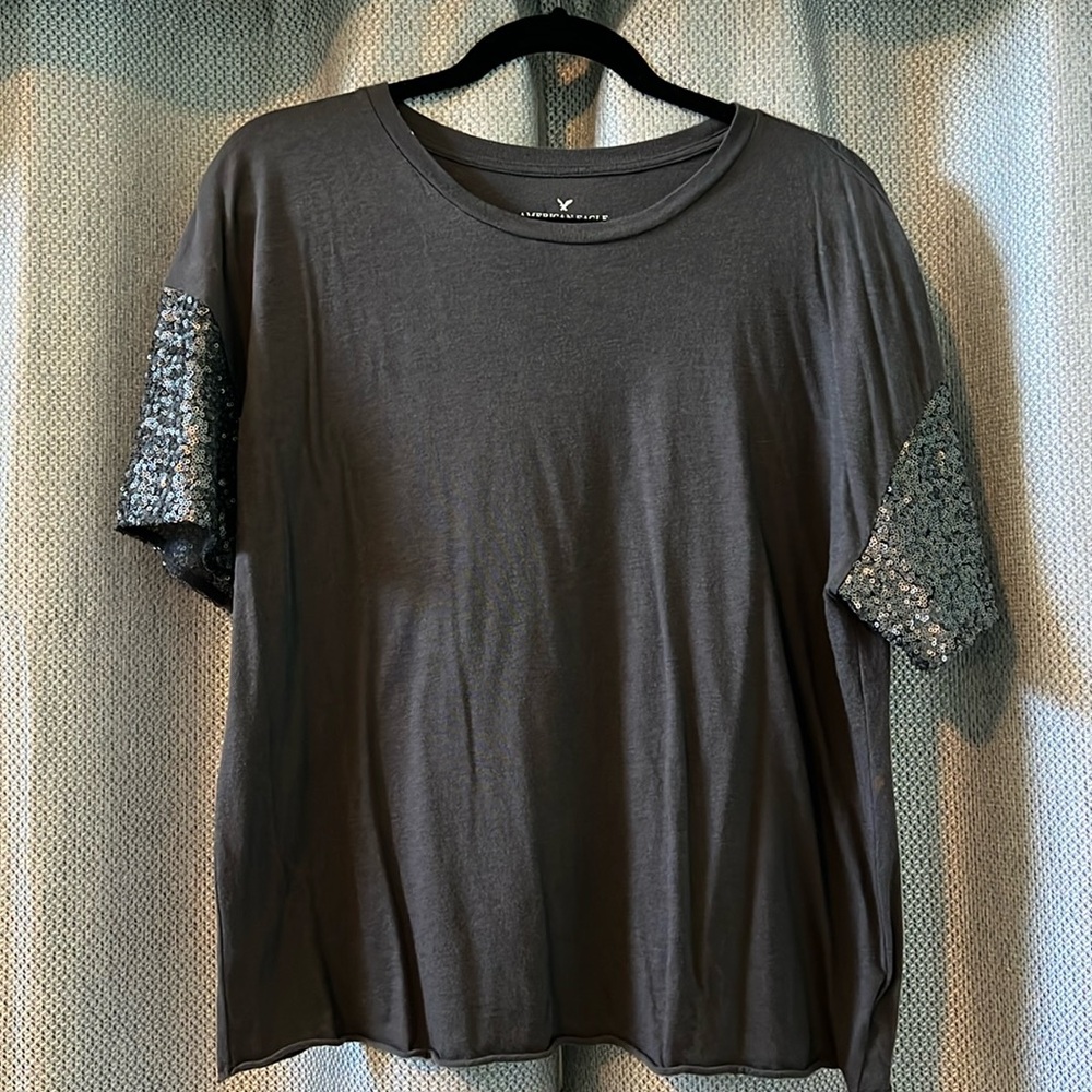 Gray sequin sleeve American Eagle T-Shirt
